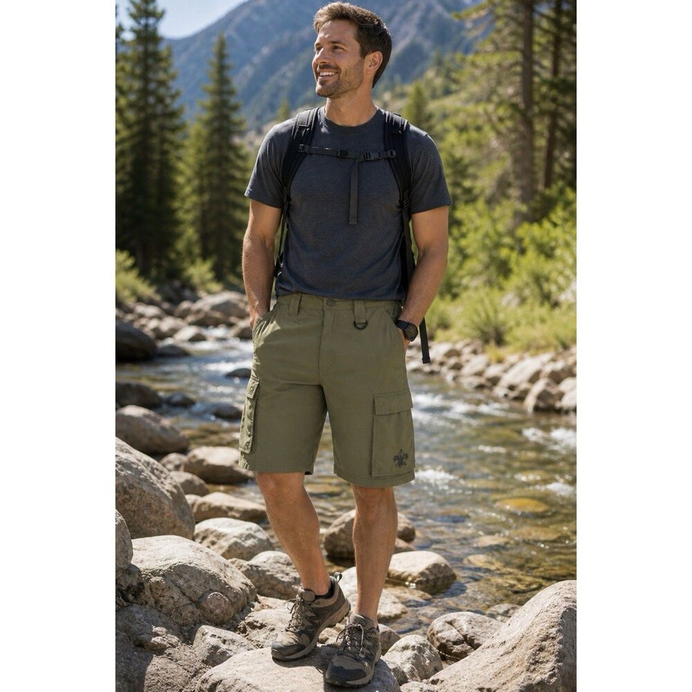 NEW Boy Scouts of America Centennial Uniform Cargo Shorts Mens Small Olive Nylon
